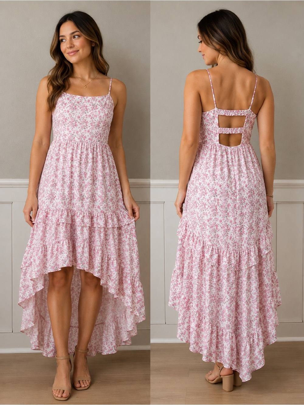 NWT Trixxi Floral Pink High-Low Sundress with Back Cutouts - Picture 1 of 7